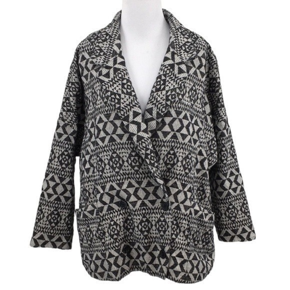 Gap Black Gray Geometric Aztec‎ Jacket Womens XL Double Breasted Dolman Sleeve